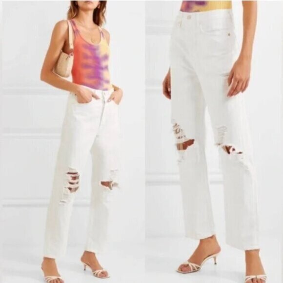 SOLD Agolde White 90’s Mid-Rise Loose Fit Distressed Jeans - 25" - Picture 11 of 12